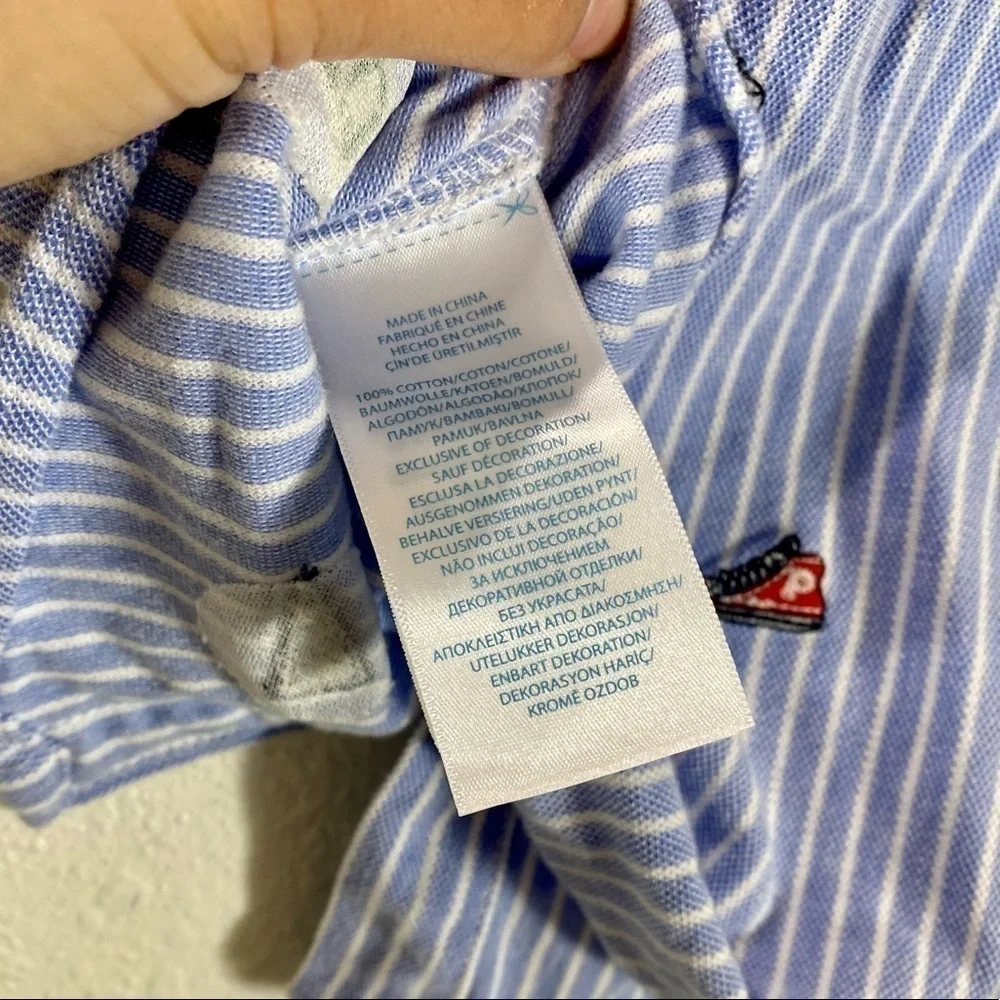Ralph lauren blue striped button up short sleeve shirt with patches size 12M